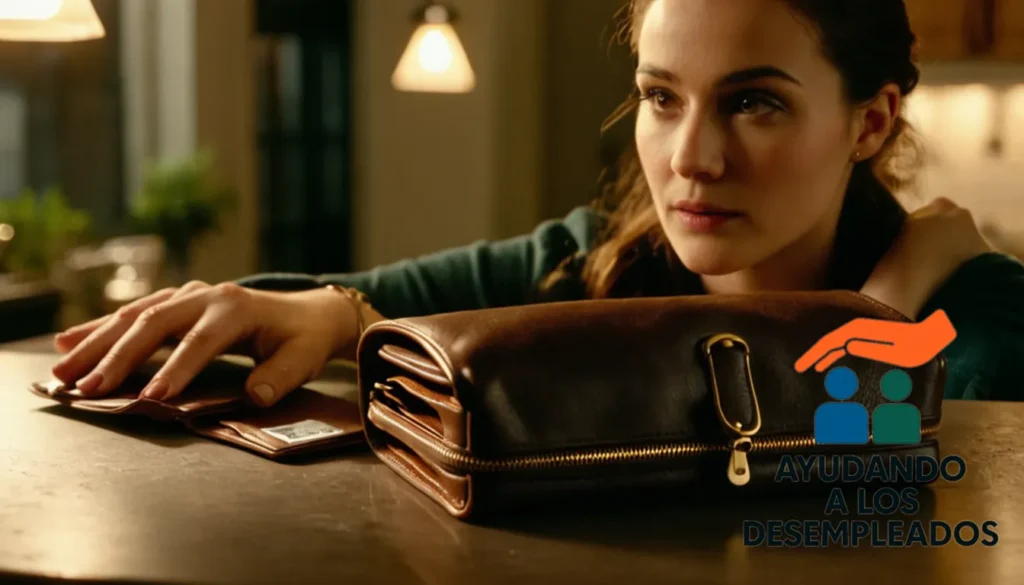 "A worn leather wallet being slowly unwrapped by a young woman's hands