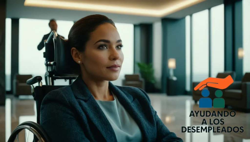 "A wheelchair user sitting in a spacious