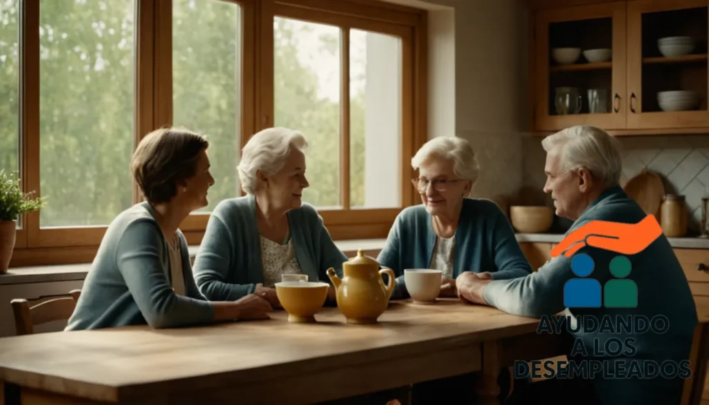 A warm and intimate group of four individuals from different generations - an elderly woman
