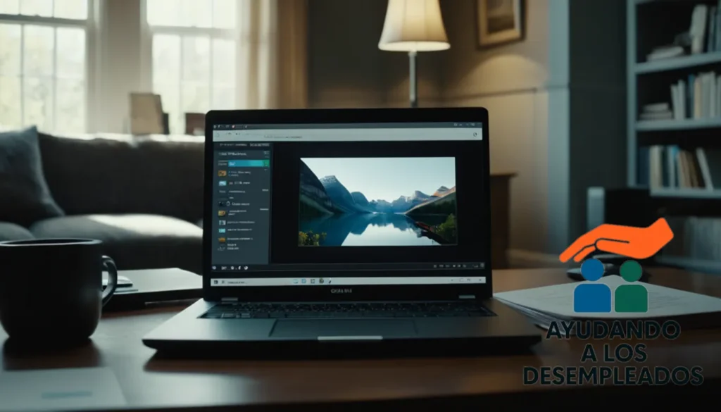 "a simple yet informative screenshot of a laptop's browser page on a cluttered desk in a worn-out living room