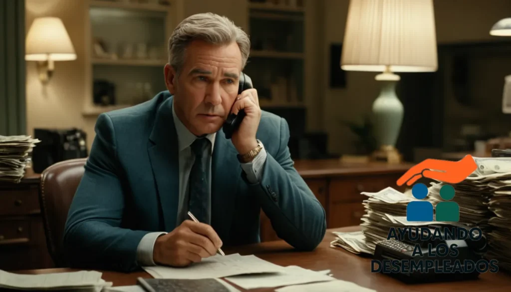 a mature man with a worried expression sits in front of a cluttered desk