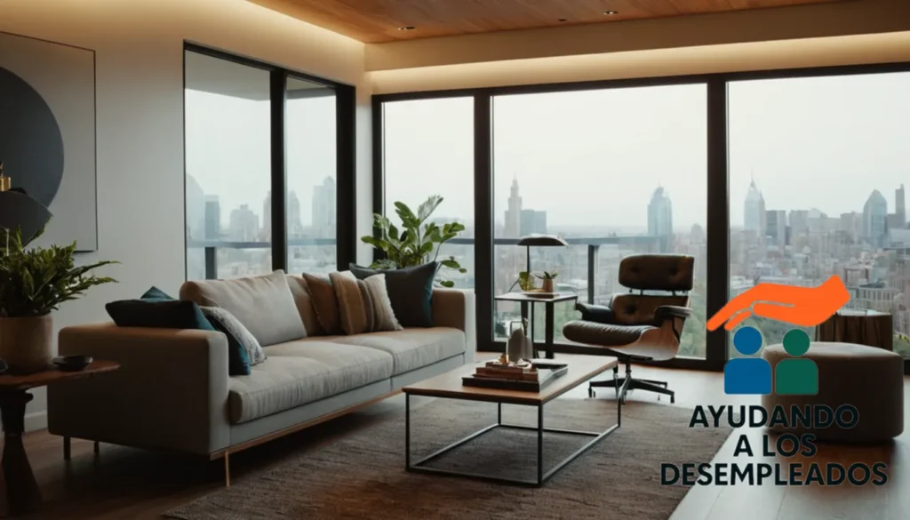 A cluttered yet organized living room featuring a cleverly designed fold-down desk made of wood