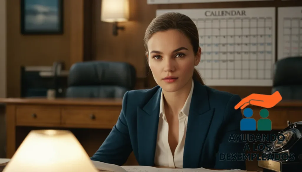 A solemn young professional sitting next to an old calendar on a cluttered desk