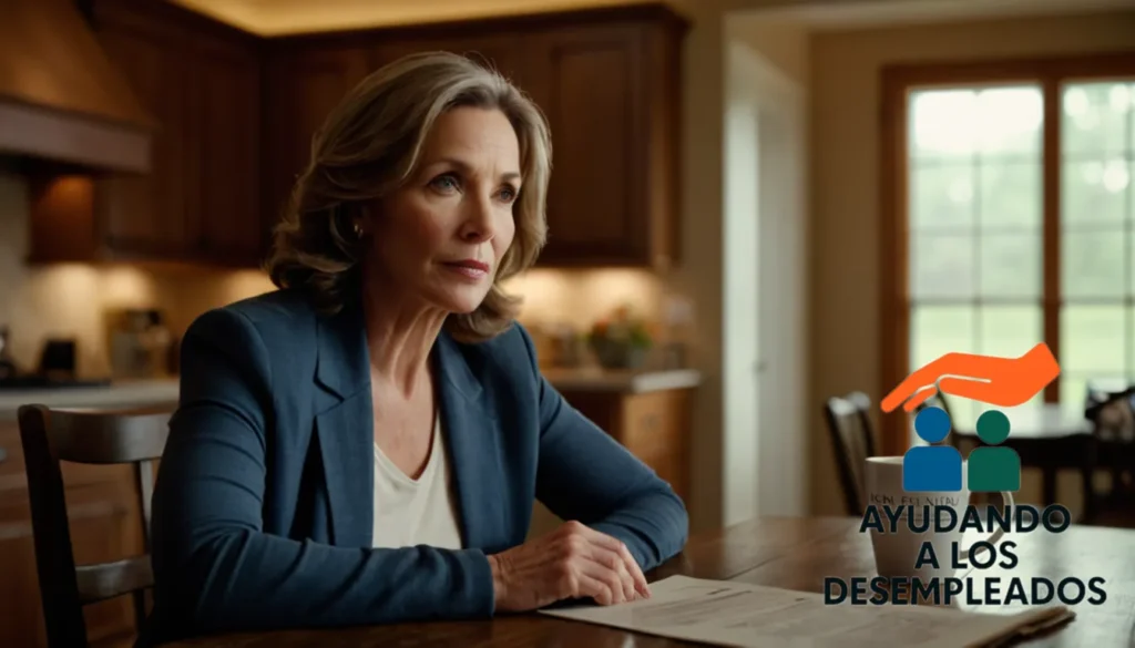 "a middle-aged woman in her 40s sitting at a worn wooden kitchen table