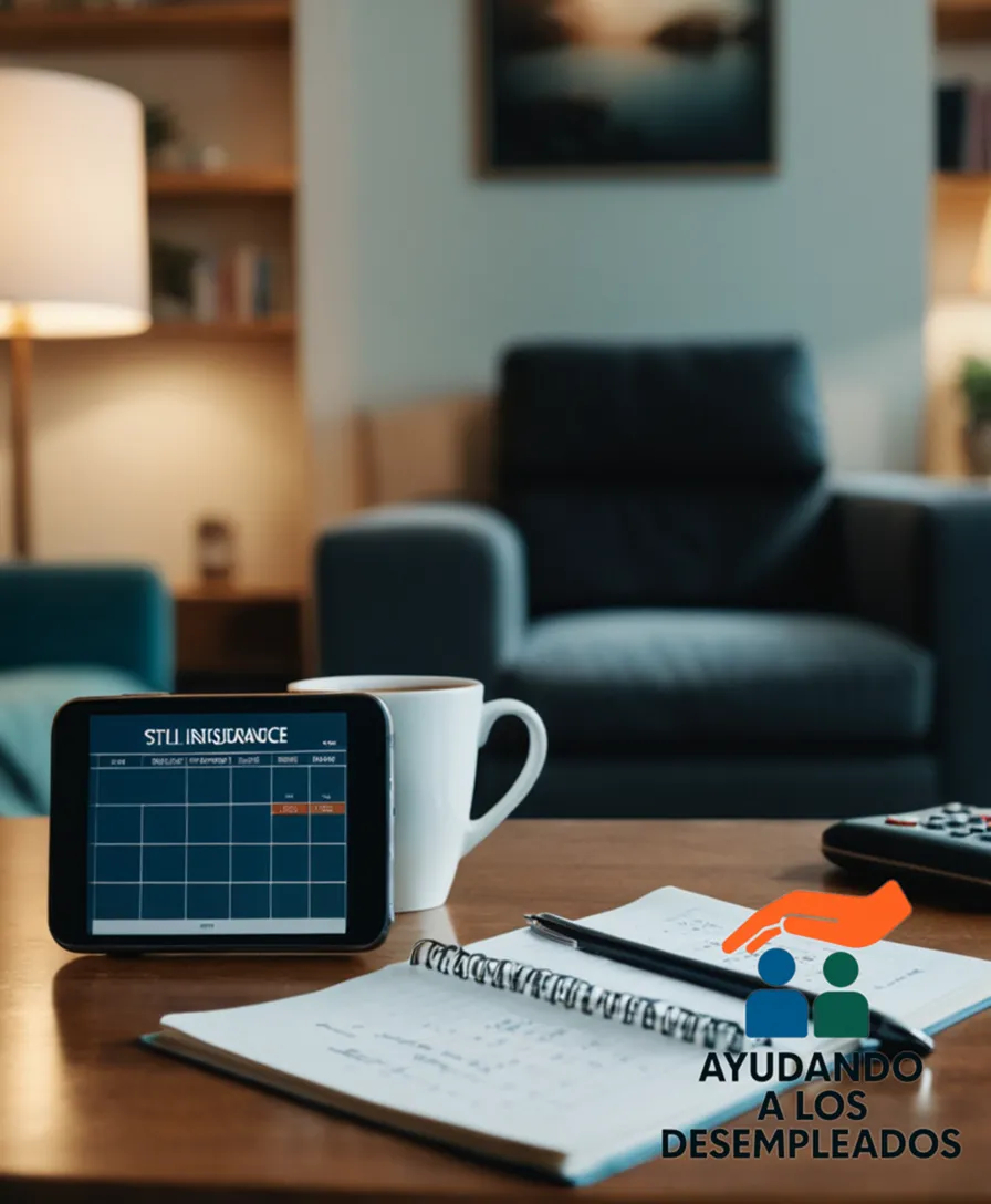 A cluttered living room desk with a faded calendar from 2022 still hanging on the wall, a half-empty cup of coffee next to a smartphone displaying multiple reminders about overdue home insurance payments, amidst worn-out couch and bookshelves.
