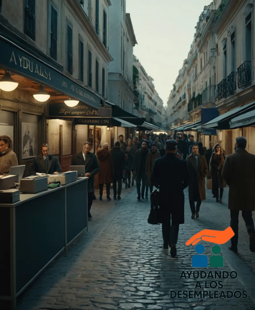 a crowded, vibrant street scene in one of the three cities, with people from various walks of life walking towards a Help Desk (or similar structure), where a government official is standing beside a banner and posters announcing