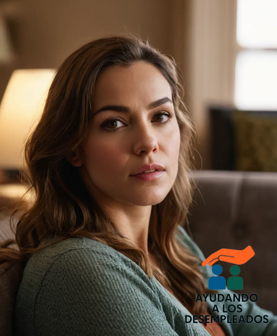 a worn but determined young woman in her late 20s sitting on a couch in a humble living room, surrounded by bare walls and sparse furniture, amidst faint reflections of sunlight and shadows, emphasizing the sense of struggle and resilience.