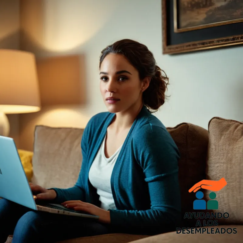 A worn young adult, aged 22-28, sits on couch in a small, humbly furnished living room, with a government pamphlet with