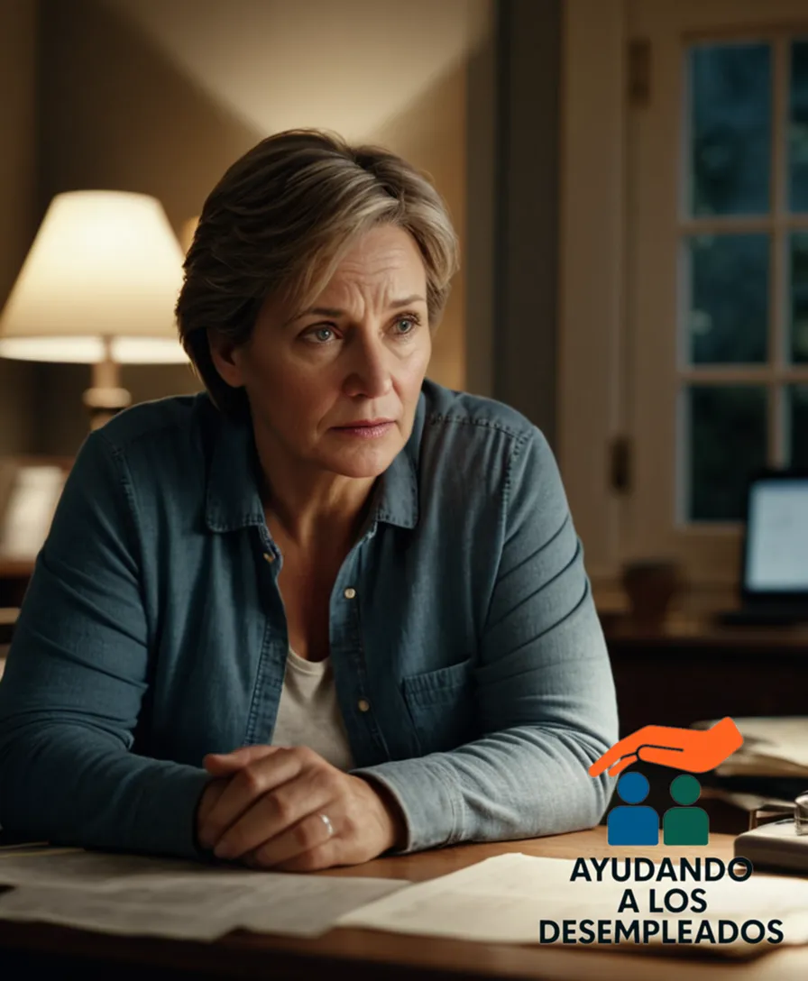 a middle-aged person, dressed in worn-out casual clothes, sitting at a cluttered desk in their dimly lit home office, surrounded by unpaid bills and mortgage statements, with a look of desperation and worry etched on their exhausted face.