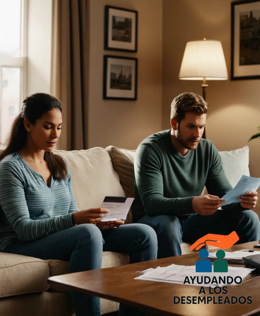 a humble family of three sitting on a worn, beige couch in a small, cluttered living room, surrounded by stacks of unpaid bills and eviction notices, amidst a backdrop of a sparse cityscape, with a worried mother clutching a rent receipt and a calculator, while her son studies his father's meager paycheck.