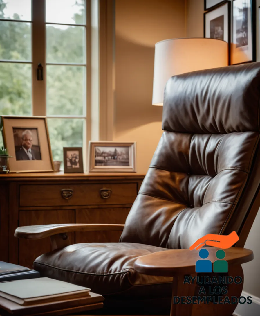 A modestly furnished living room in warm neutrals, with sunlight streaming through stained glass patterns on the window, filtering over a person sitting comfortably on an ergonomic chair at their cluttered desk, surrounded by framed family photos and faded books.