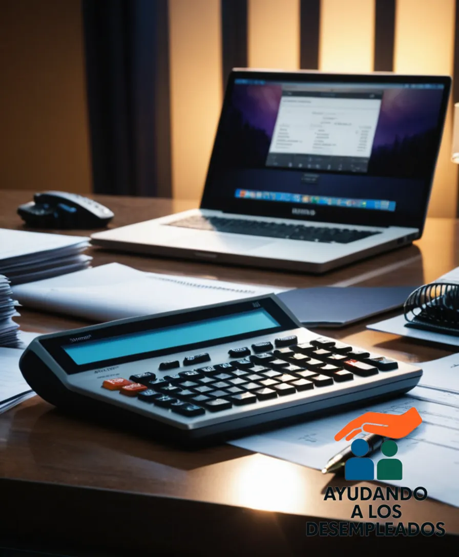 an open laptop on a cluttered desk, surrounded by crumpled papers, pens, and a calculator, displaying a financial spreadsheet or budgeting software on its screen, emphasizing the concept of careful planning in managing mortgage payments amidst unemployment.