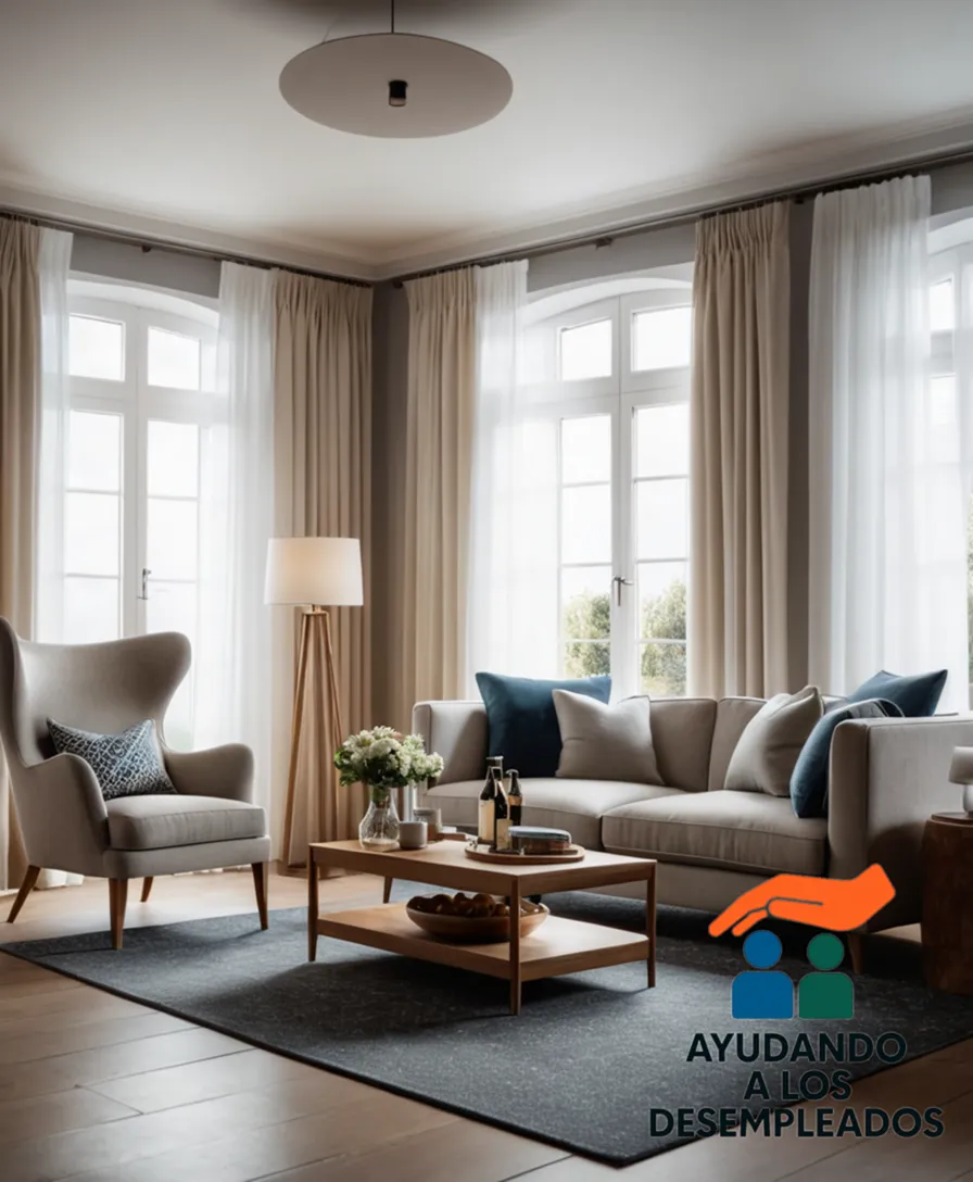 a small, bright living room with a diminutive wooden coffee table positioned between two comfortable-looking armchairs, placed near a large window with white curtains, allowing an abundance of natural light to illuminate an assortment of tastefully arranged family belongings.