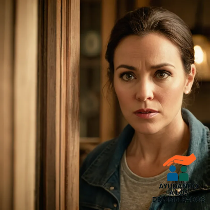 A weary-looking homeowner, surrounded by cluttered household items, standing in front of a worn, old wooden door, with a distressed expression on their face as they confront a stern-faced landlord, holding a stack of unpaid rent notices.