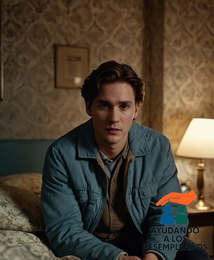 A young adult, wearing a worn-out jacket, sitting on a bare mattress in a dimly lit, small studio apartment with peeling wallpaper, surrounded by stacks of unpaid bills, utility meters prominently displayed as a stark reminder of financial struggles.