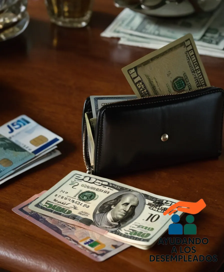 A close-up of an Argentinean wallet overflowing with peso bills, credit cards, and identification documents, contrasted against a backdrop of a modest Argentine apartment's living room, complete with a worn couch, small kitchenette, and posters on the walls, under soft natural light.