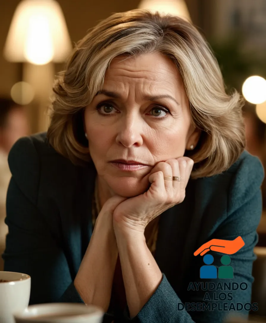 A somber portrait of a middle-aged woman sitting in front of a blurred cityscape, surrounded by unpaid bills and foreclosure notices scattered on a worn-out coffee table, her head in her hands with a faint glimpse of a eviction notice on the monitor behind her.