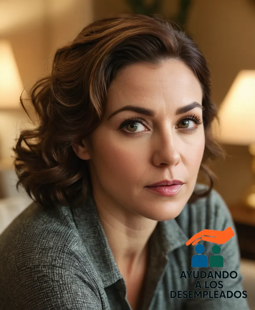 a worn but determined-looking woman in her mid-30s sitting on a cluttered living room couch, surrounded by faded photographs and neatly folded laundry, gazing out of a small apartment window at a bleak, yet hopeful urban landscape during dawn.