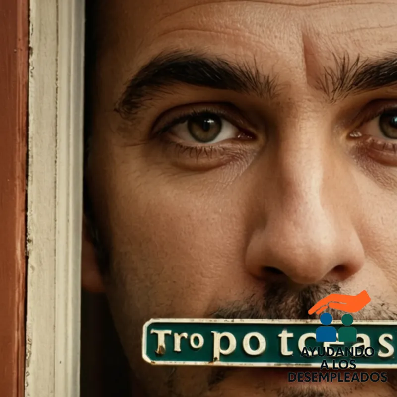 A worn, beige-painted front door of a Spanish townhouse cracked open, with a stack of unpaid bills and foreclosure notices scattered on the welcome mat, next to a faded street sign reading 