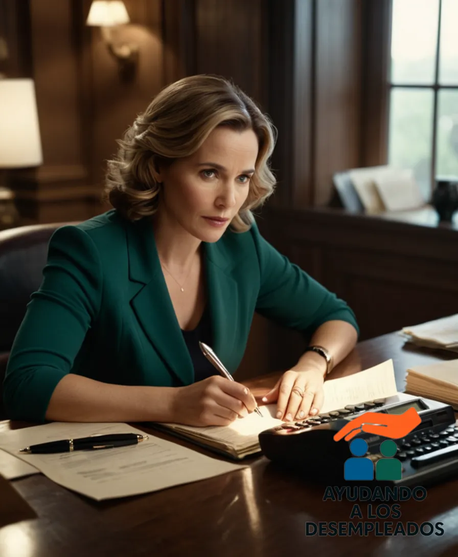 a gentle-faced woman in her mid-30s sitting at a cluttered desk, amidst piles of unpaid bills and mortgage documents, holding a pen and staring down at a calculator with a concerned expression on her face, as a soft, dimly lit glow casts a sense of desperation over the scene.