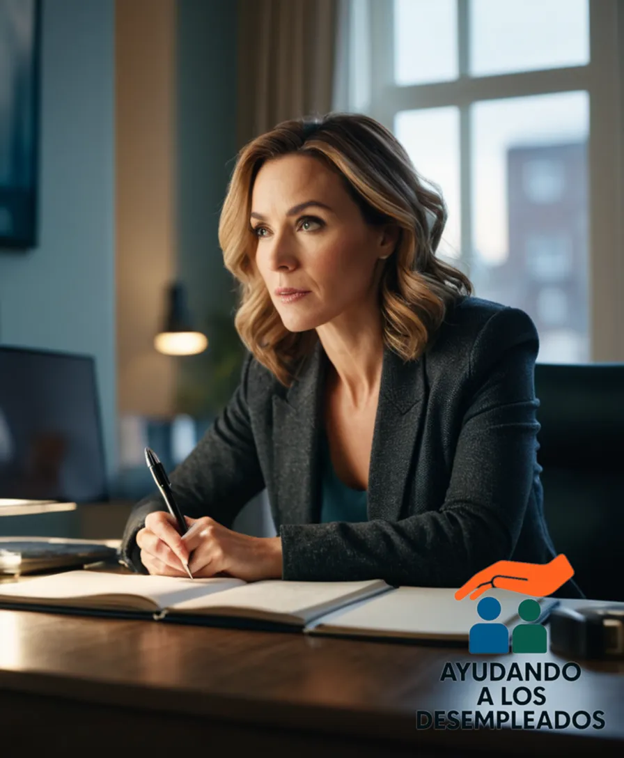 a determined-looking woman in her mid-30s, seated at a cluttered desk in a modest living room, surrounded by unpaid bills and financial documents, holding a pen to a notepad while staring intensely at a laptop screen displaying a mortgage calculation, set against a fading daylight through the window.