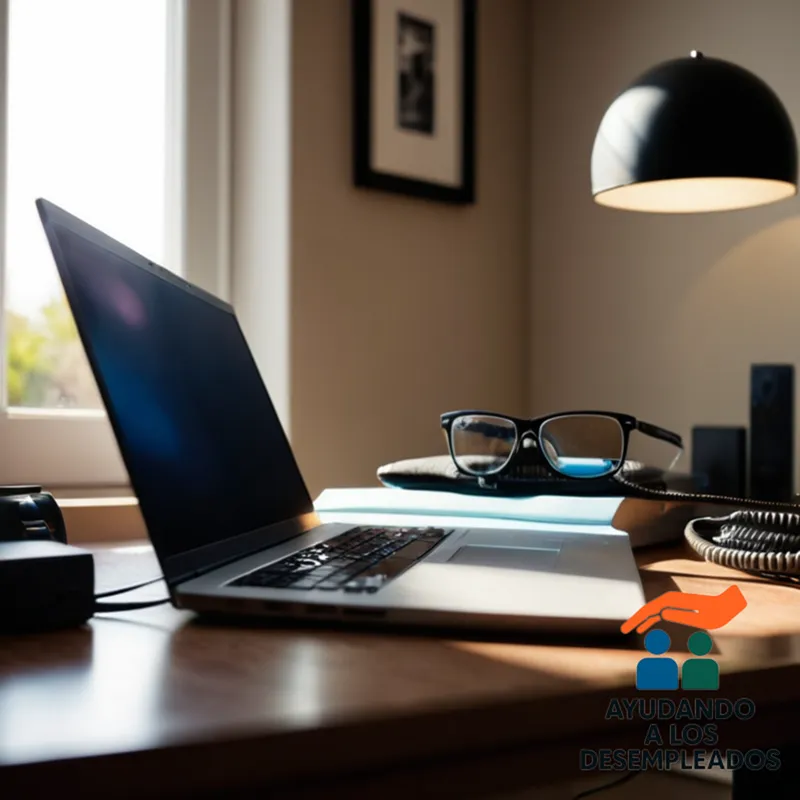 A cluttered desk with a laptop in the center, surrounded by various cables, phone chargers, and small gadgets, as a person works from home in a typical suburban living room with soft sunlight filtering through a nearby window.