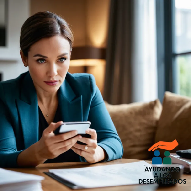 a person in their mid-30s, sitting on a couch in a modest living room, surrounded by cardboard boxes and financial documents, staring at a stack of unpaid bills on the coffee table while holding a worn smartphone displaying a real estate website.