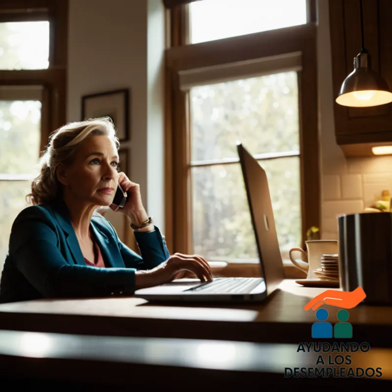 a middle-aged person sitting in front of a cluttered kitchen table, staring at a laptop screen with a concerned expression, surrounded by stacks of unpaid bills and financial documents, under warm natural light highlighting their fatigue and stress.