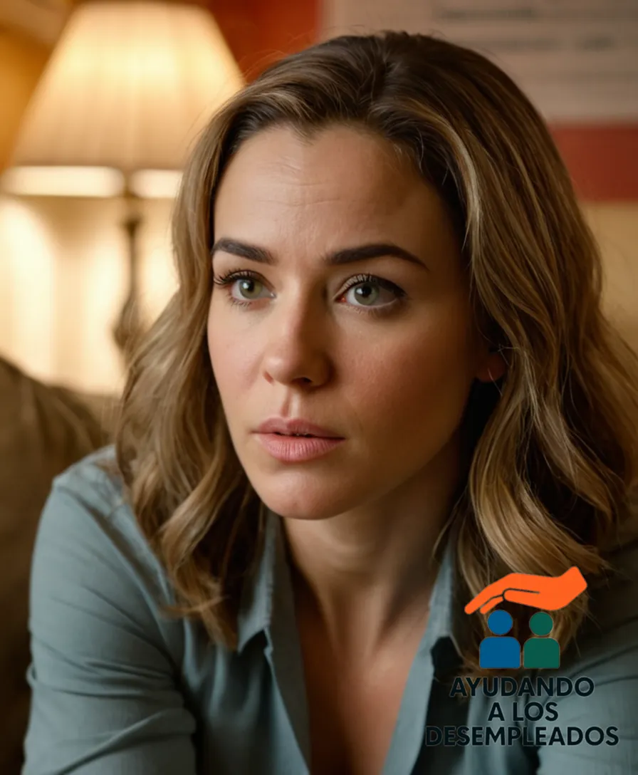 a worn-out Rebekah, a young woman in her mid-twenties, sitting on the couch in a small, modest living room, surrounded by stacks of unpaid bills and financial documents, with a mixture of worry and determination etched on her tired face, against a background of faded posters promoting financial literacy and stability.
