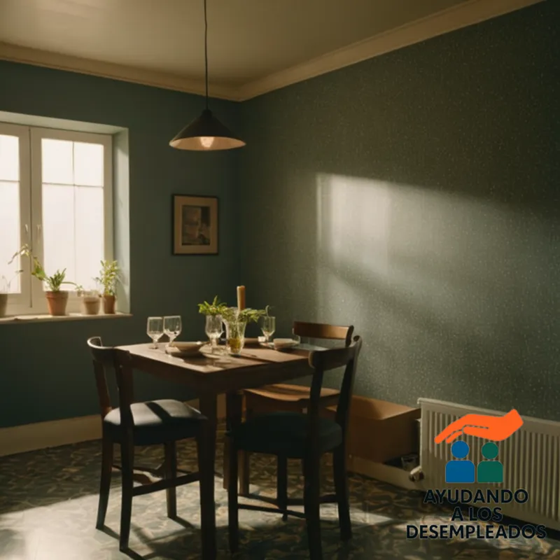 a worn, faded photograph of a small apartment's cramped dining area on a worn linoleum floor, surrounded by makeshift budgeting charts scrawled on walls in markers, illuminated by a single dim overhead lightbulb, highlighting the humble resources and efforts of a low-income household.