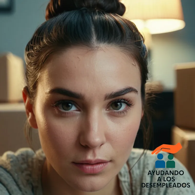 a young woman sitting in front of a cluttered and faded apartment wall, surrounded by half-packed boxes and torn receipts, with her pale and worried face reflected in a cracked smartphone screen, her dark hair disheveled and tied back in a loose bun.