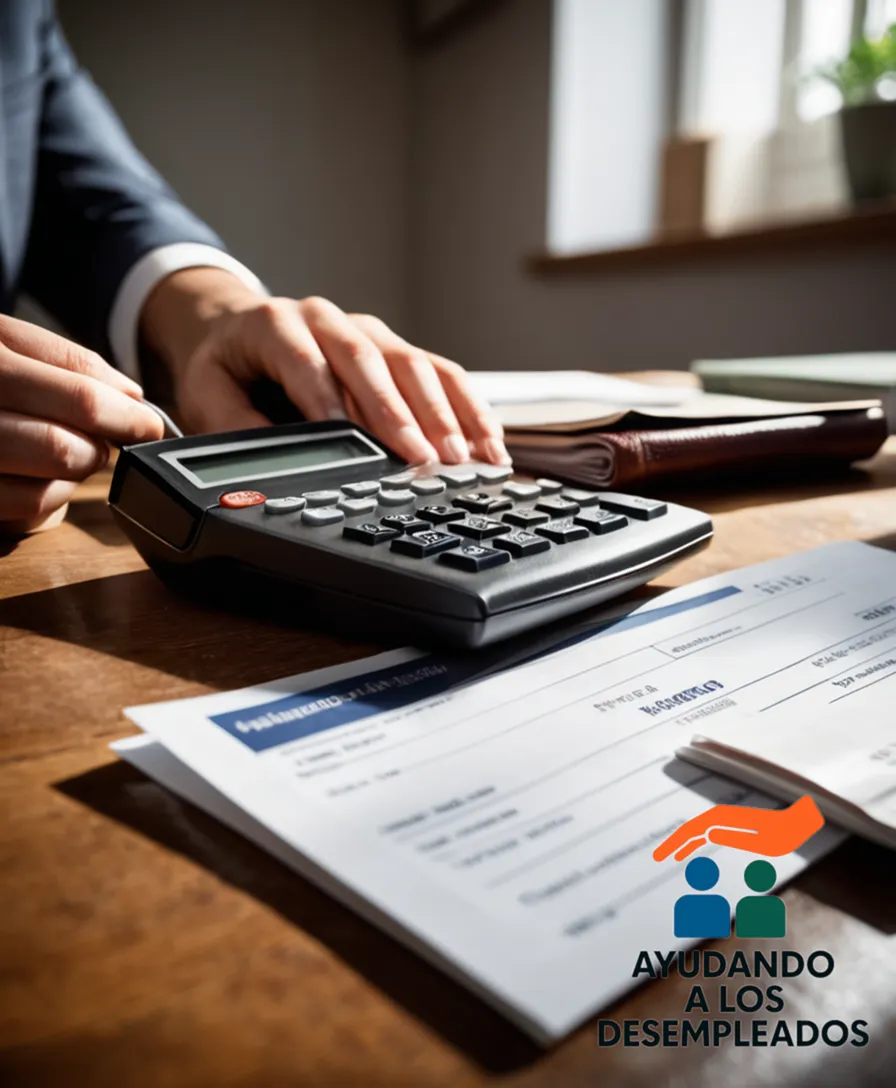 A close-up of a person's hands holding a calculator, mortgage documents, and a wallet on top of a wooden desk, surrounded by scattered papers and financial binders, under soft natural light, conveying a sense of financial struggle and uncertainty.