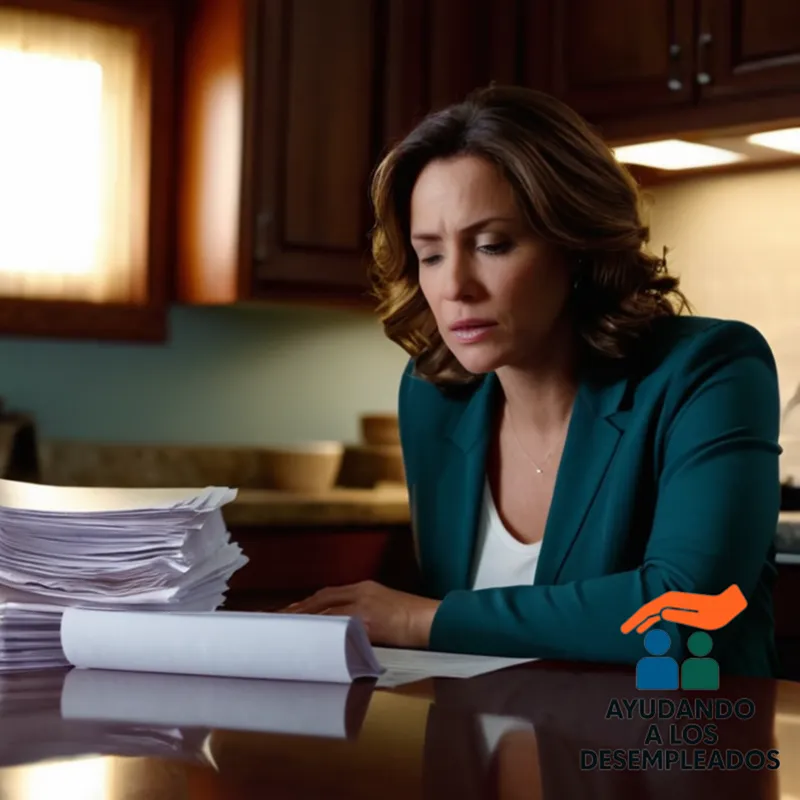 A dramatic, high-contrast photograph of a person staring at a stack of foreclosure documents and letters from their bank on a cluttered kitchen table, surrounded by unpaid bills and financial statements, with a stern eviction notice attached to the refrigerator.