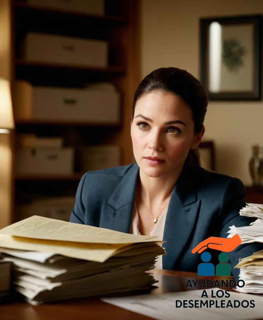 a tense scene of a person sitting at a cluttered desk in their home, surrounded by stacks of foreclosed property notices, unpaid bills, and lender documents, while looking out through a grimy office window at a repossessed house in the foreclosure process.