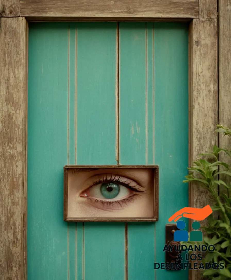 A worn wooden sign hanging from a faded turquoise door, bearing a bold, handwritten warning in black letters reading 