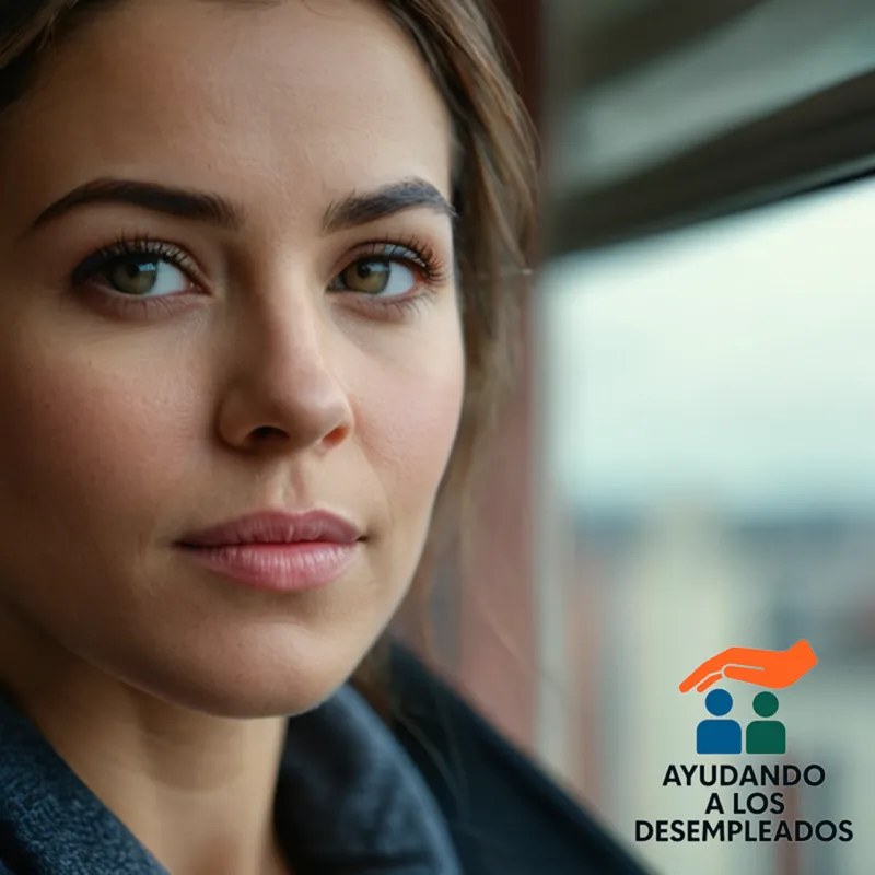 a worn but optimistic-looking young woman in her mid-twenties standing proudly in front of a well-maintained but modestly furnished studio apartment, holding a set of government-issued housing paperwork and gazing out the window at an overcast urban sky with a soft glaze of hope on her face.